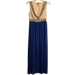 Anthropology Flying Tomato Aztec Navy Orange and Cream Maxi Dress